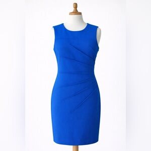 Calvin Klein Royal Blue Sheath Dress | Ruched Waist Bodycon Career Cocktail